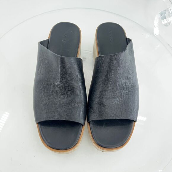 Vince Sarria Sandals Women's Size 9.5 Black Leather Platform Slide Comfy Wedge - Picture 7 of 16